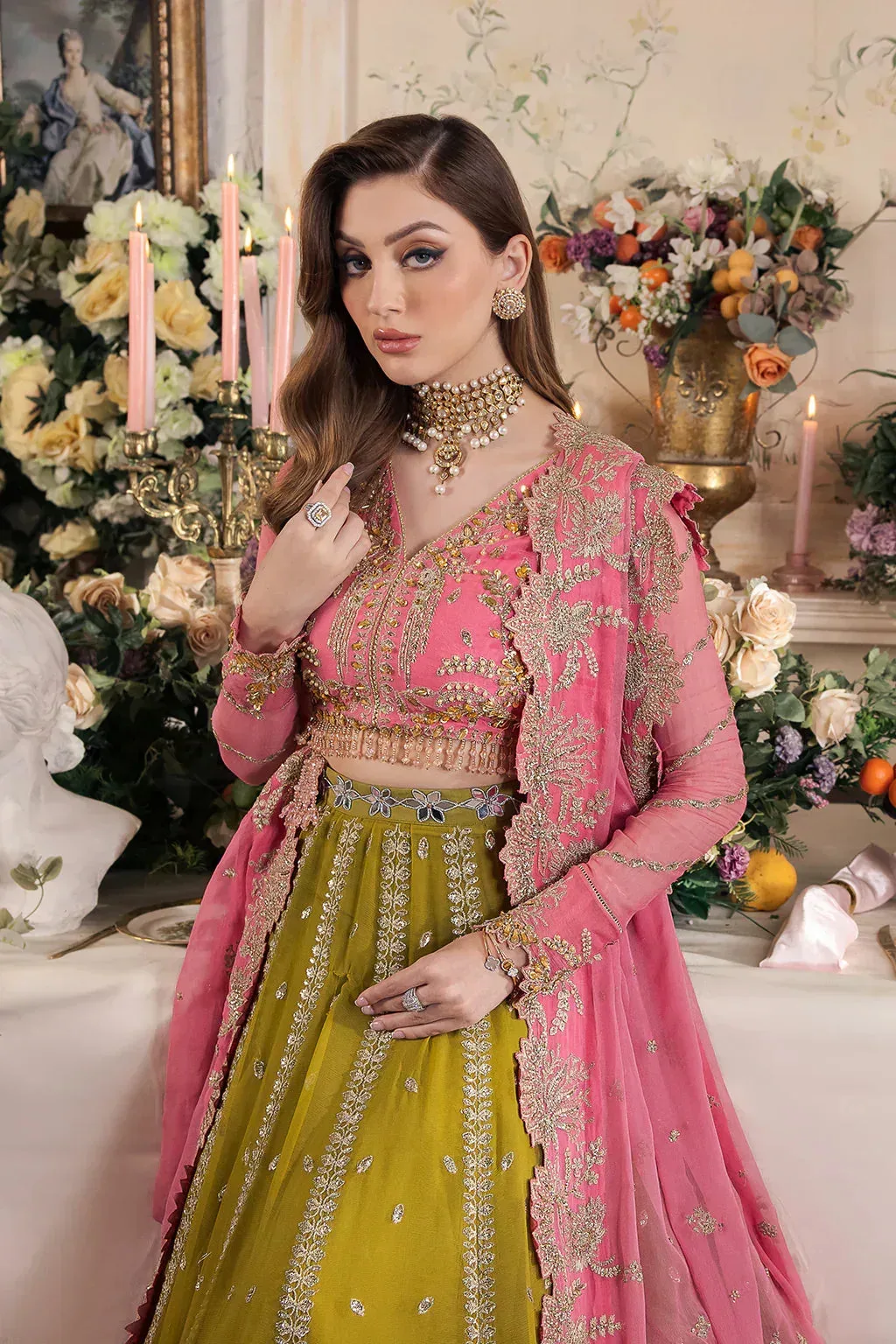 Saad Shaikh Panache Luxury Chiffon 24 Green Raw Silk – view 6 – Poshaq
