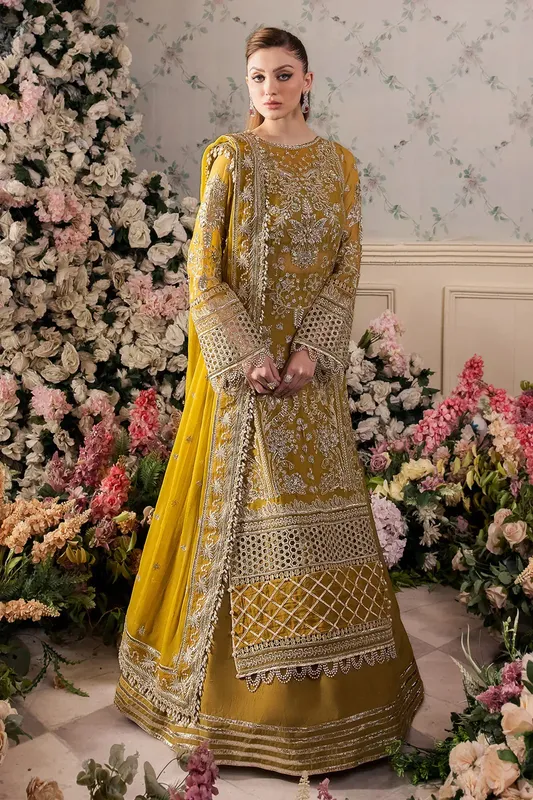 Saad Shaikh Panache Luxury Chiffon 24 Green Raw Silk – view 1 – Poshaq