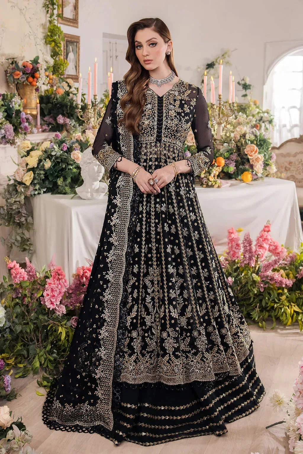 Saad Shaikh Panache Luxury Chiffon 24 Black Raw Silk – view 1 – Poshaq