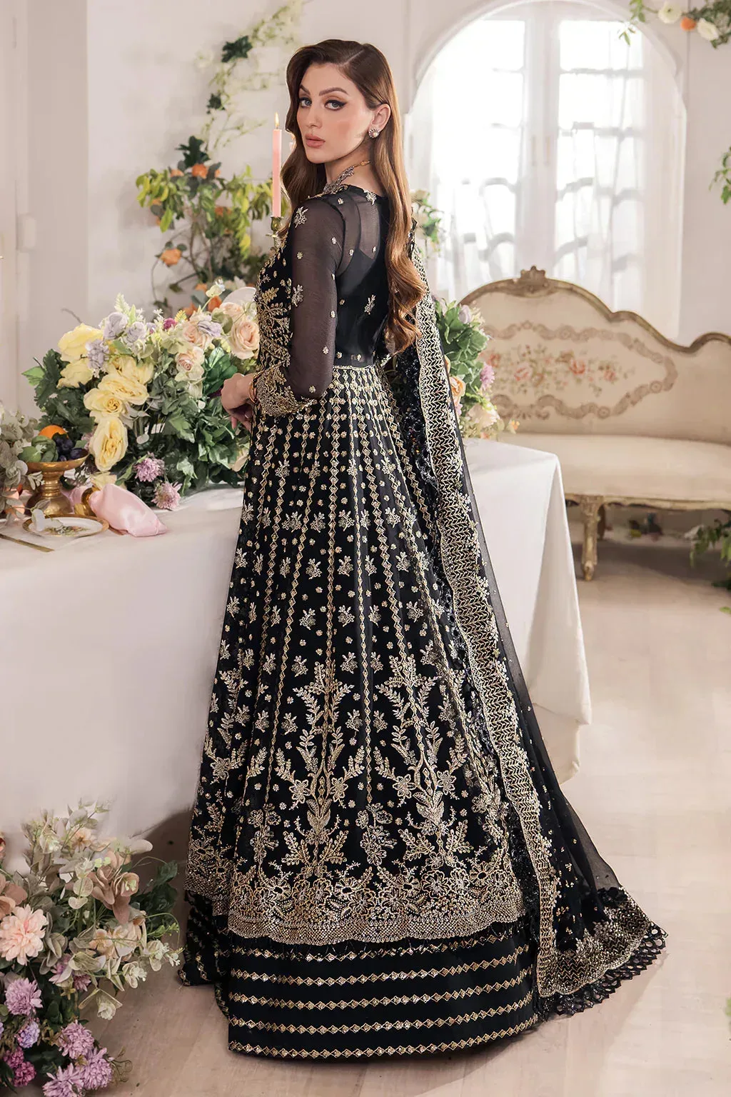 Saad Shaikh Panache Luxury Chiffon 24 Black Raw Silk – view 2 – Poshaq