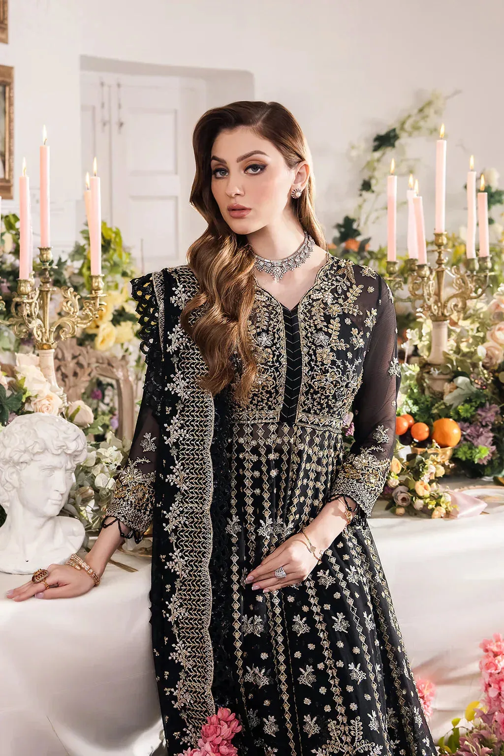 Saad Shaikh Panache Luxury Chiffon 24 Black Raw Silk – view 3 – Poshaq