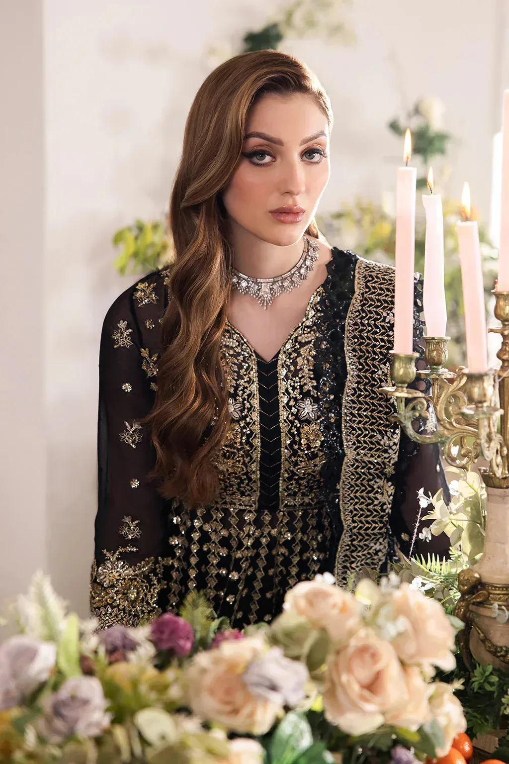 Saad Shaikh Panache Luxury Chiffon 24 Black Raw Silk – view 4 – Poshaq
