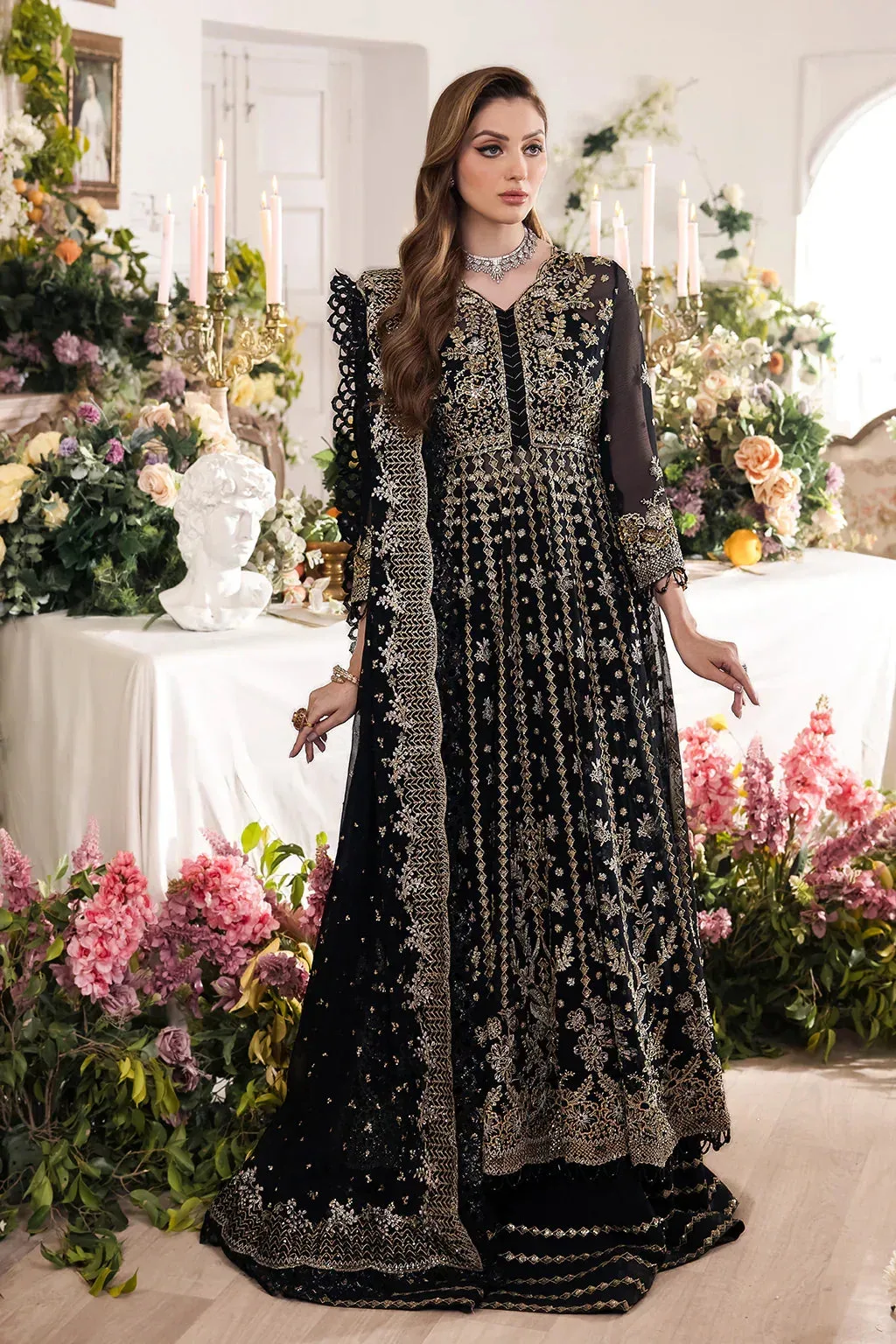 Saad Shaikh Panache Luxury Chiffon 24 Black Raw Silk – view 6 – Poshaq