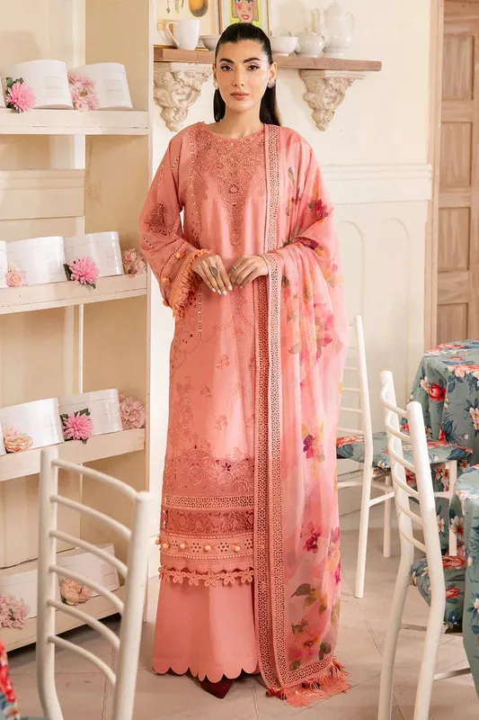 Saad Shaikh LaAmour Luxury Lawn Pink Organza – view 1 – Poshaq