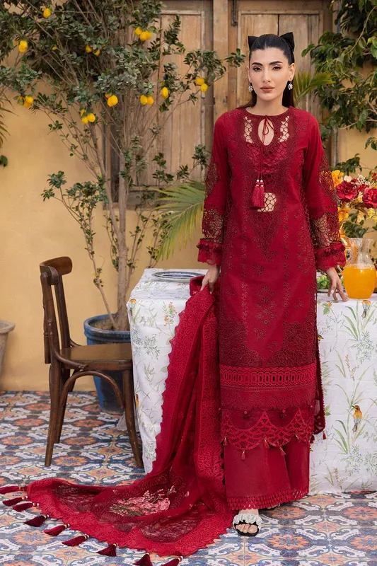 Saad Shaikh LaAmour Luxury Lawn Red Organza – view 1 – Poshaq