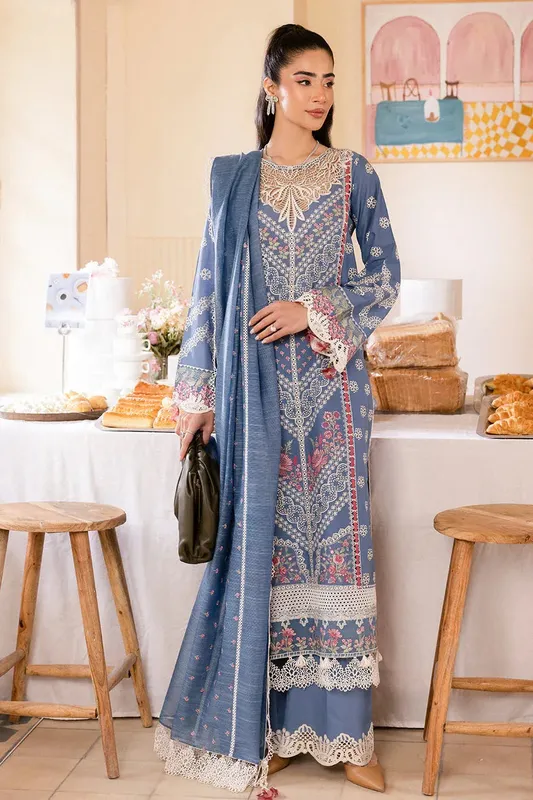 Saad Shaikh LaAmour Luxury Lawn Blue Organza – view 1 – Poshaq