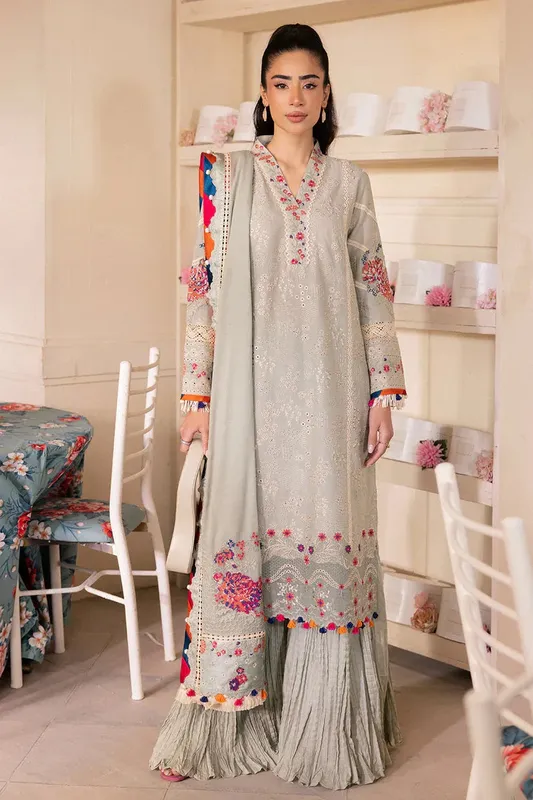 Saad Shaikh LaAmour Luxury Lawn Beige Organza – view 1 – Poshaq