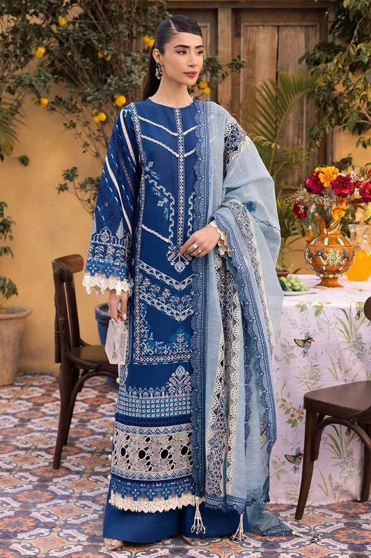 Saad Shaikh LaAmour Luxury Lawn Blue Organza – view 1 – Poshaq