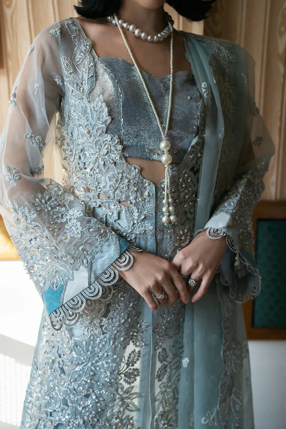 Saad Shaikh Fleurie Vol 2 Blue Raw Silk – view 3 – Poshaq
