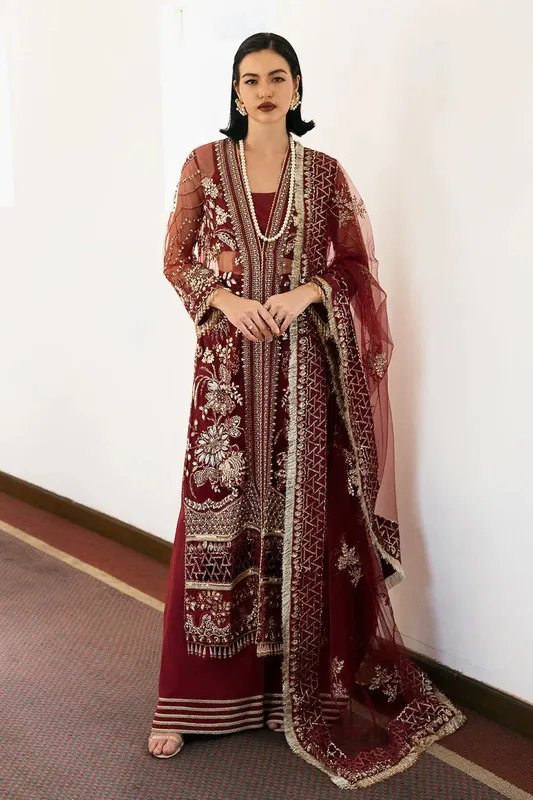 Saad Shaikh Fleurie Vol 2 Maroon Raw Silk – view 1 – Poshaq