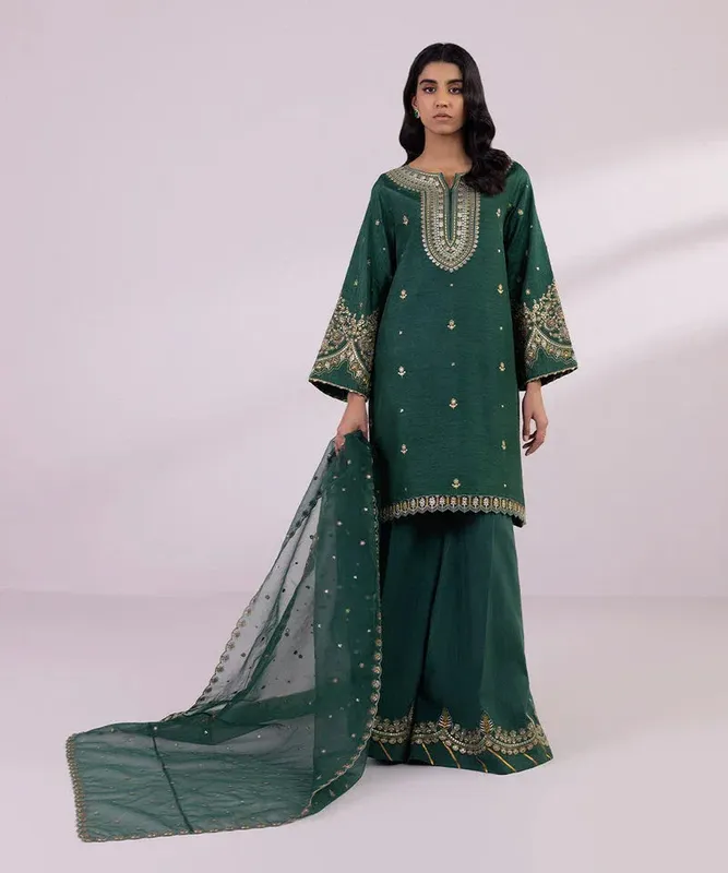 Sapphire Eid Collection Green Raw Silk – view 1 – Poshaq