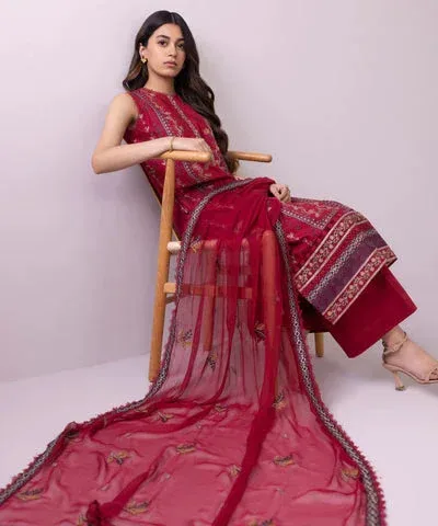 Sapphire Eid Collection Red Chiffon – view 3 – Poshaq