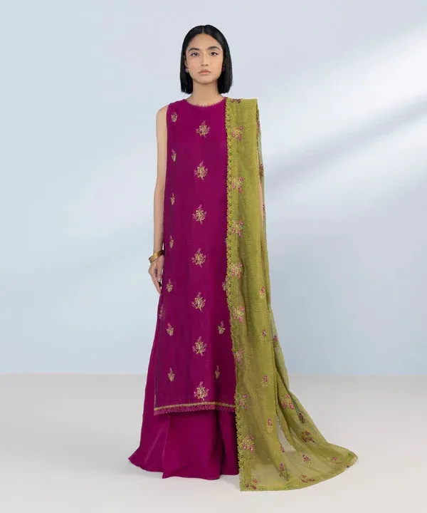 Sapphire Eid Collection Magenta Raw Silk – view 1 – Poshaq