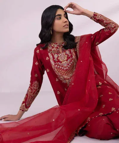 Sapphire Eid Collection Red Raw Silk – view 4 – Poshaq