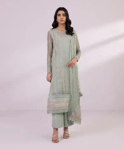 Sapphire Eid Collection Green Raw Silk – view 1 – Poshaq