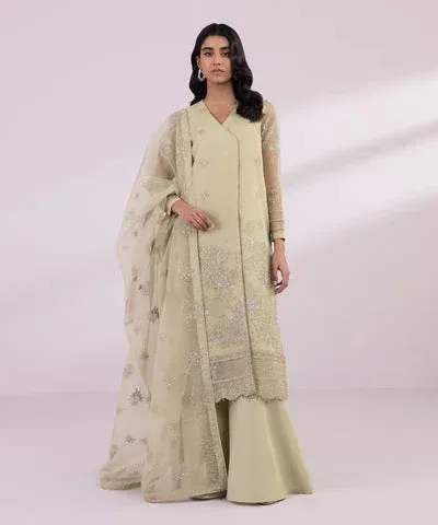 Sapphire Eid Collection Green Raw Silk – view 1 – Poshaq