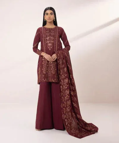 Sapphire Eid Collection Maroon Jacquard – view 1 – Poshaq