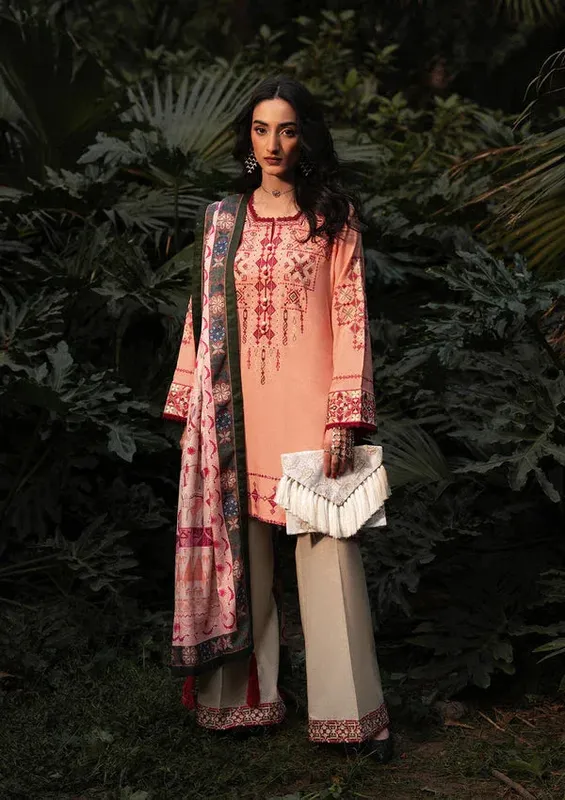 Aik Atelier Roz Karandi 25 Peach Pink Karandi – view 1 – Poshaq