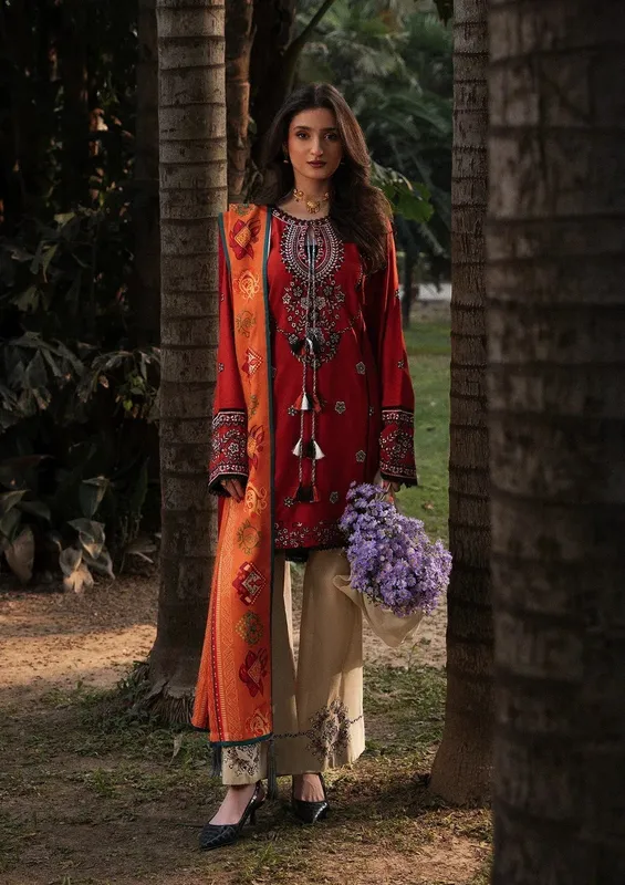 Aik Atelier Roz Karandi 25 Pinkish Orange Karandi – view 1 – Poshaq