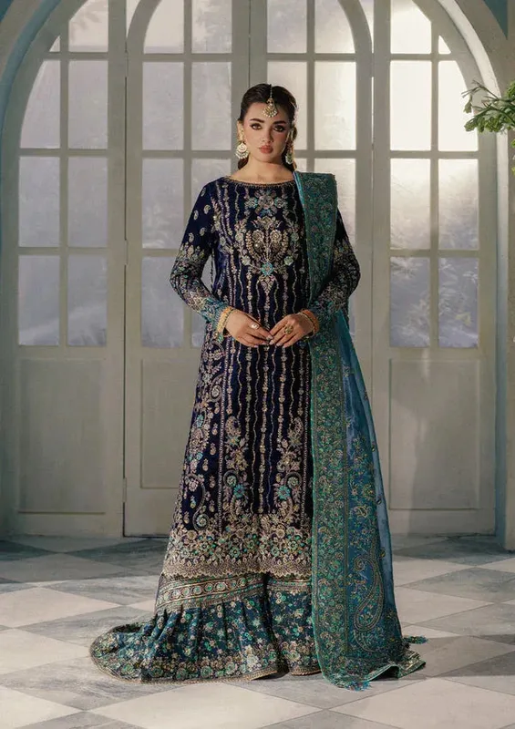 Aik Atelier Udaipur Velvet 25 ink blue Organza – view 1 – Poshaq