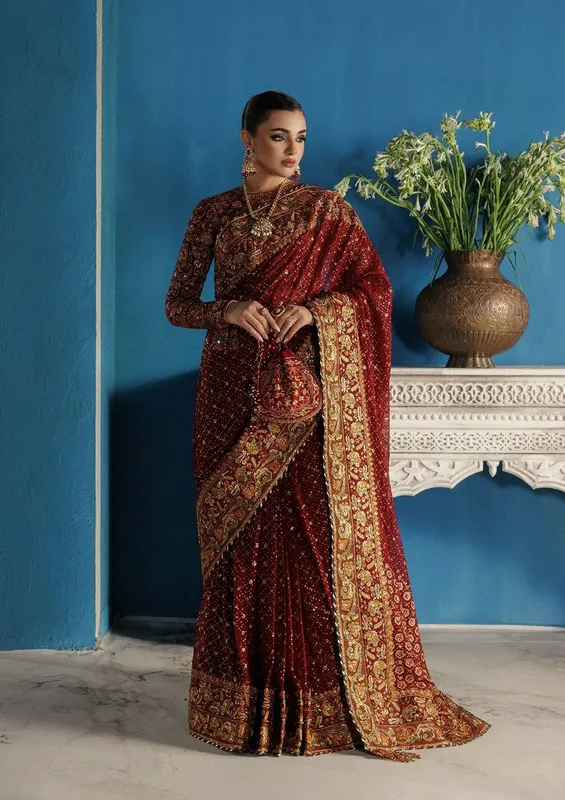 Aik Atelier Udaipur Velvet 25 Red Organza – view 1 – Poshaq