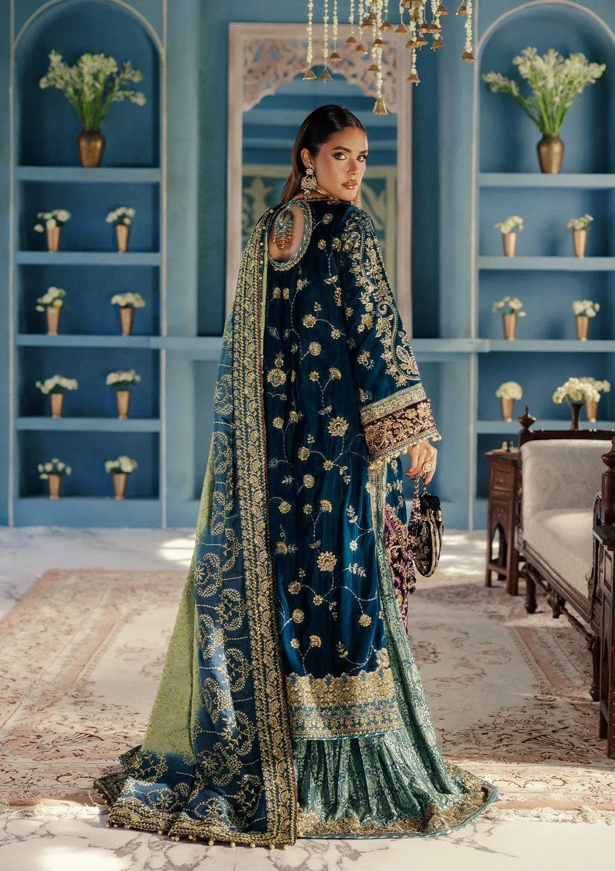Aik Atelier Udaipur Velvet 25 Teal Blue Organza – view 2 – Poshaq