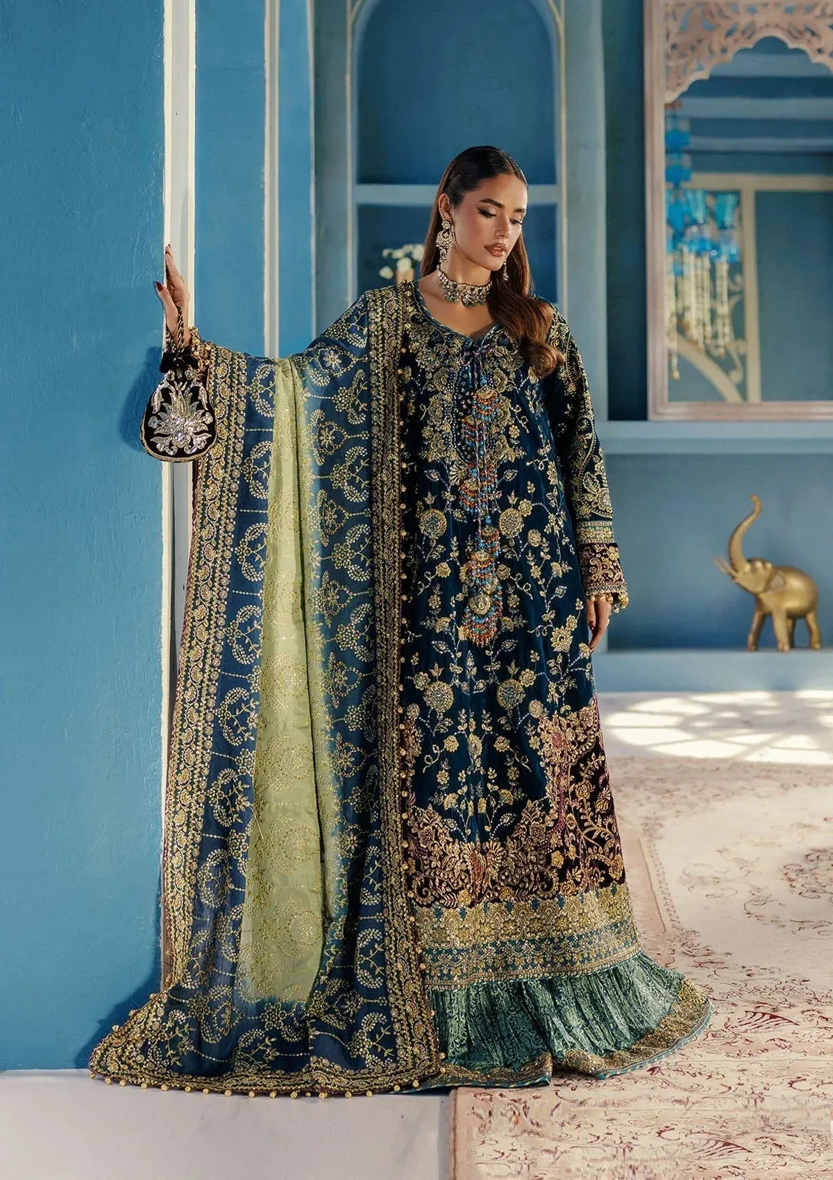 Aik Atelier Udaipur Velvet 25 Teal Blue Organza – view 4 – Poshaq