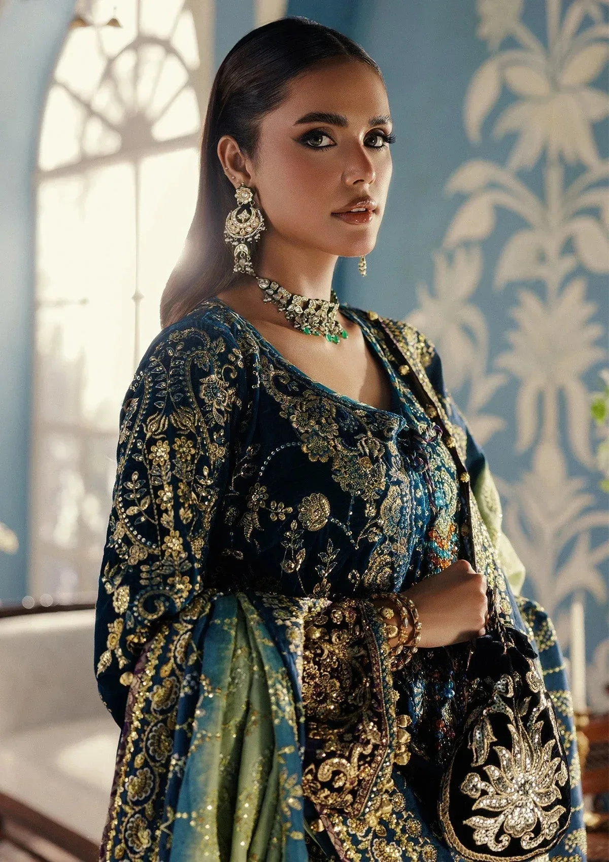 Aik Atelier Udaipur Velvet 25 Teal Blue Organza – view 5 – Poshaq