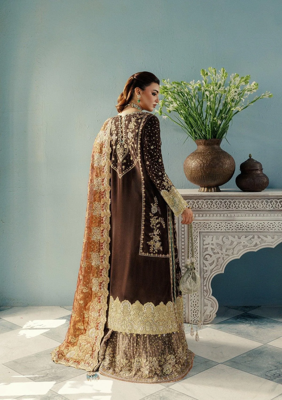 Aik Atelier Udaipur Velvet 25 Brown Organza – view 2 – Poshaq