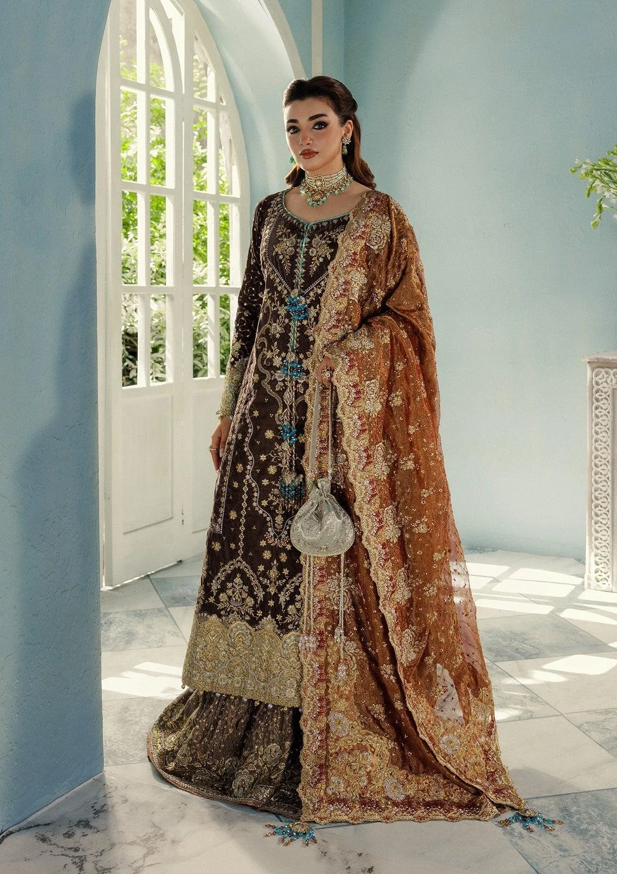 Aik Atelier Udaipur Velvet 25 Brown Organza – view 4 – Poshaq