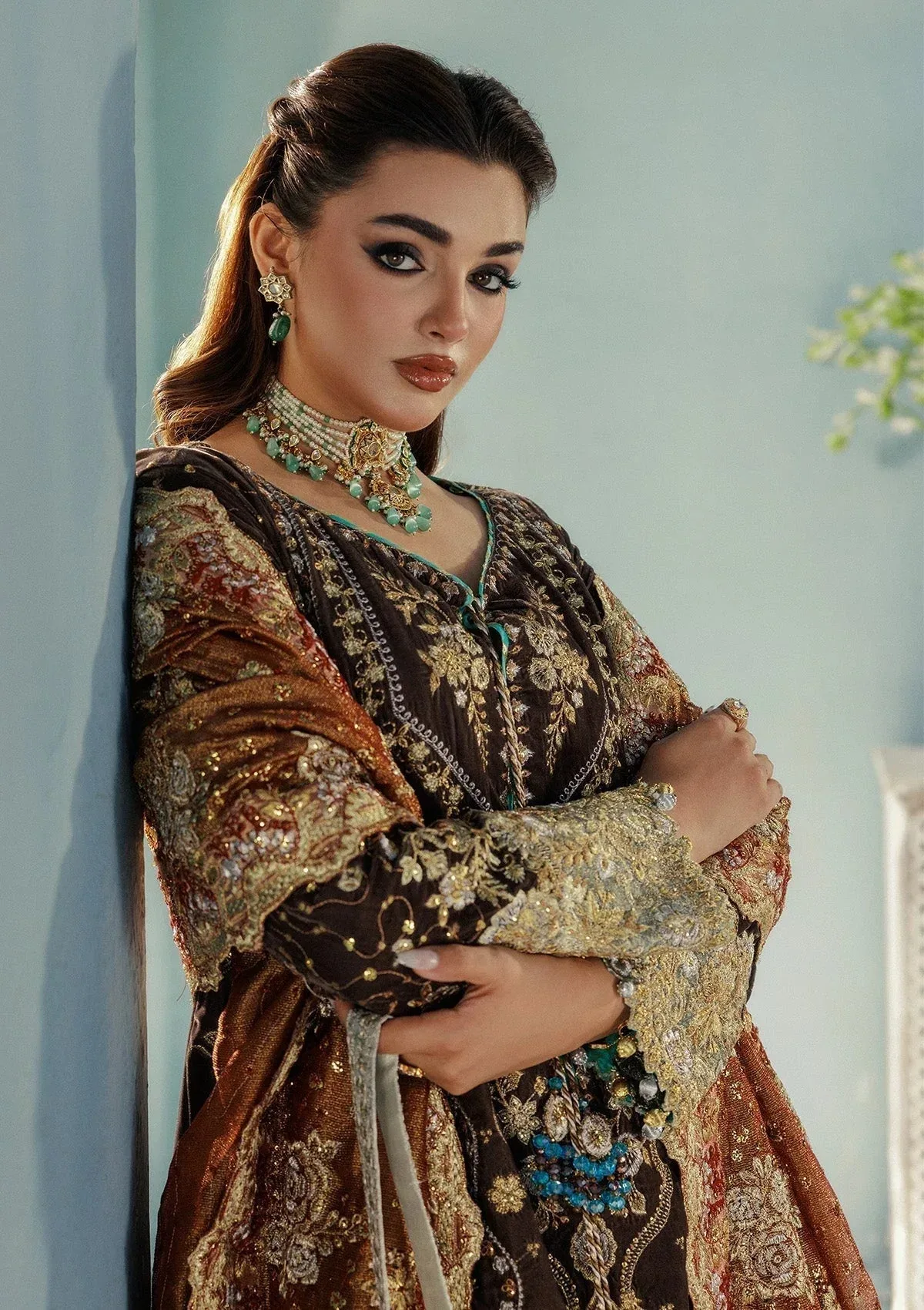 Aik Atelier Udaipur Velvet 25 Brown Organza – view 6 – Poshaq