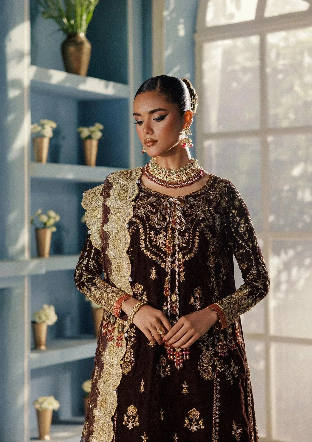 Aik Atelier Udaipur Velvet 25 Chocolate Brown Organza – view 4 – Poshaq
