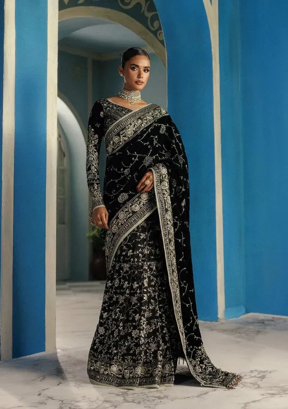 Aik Atelier Udaipur Velvet 25 Black Organza – view 1 – Poshaq