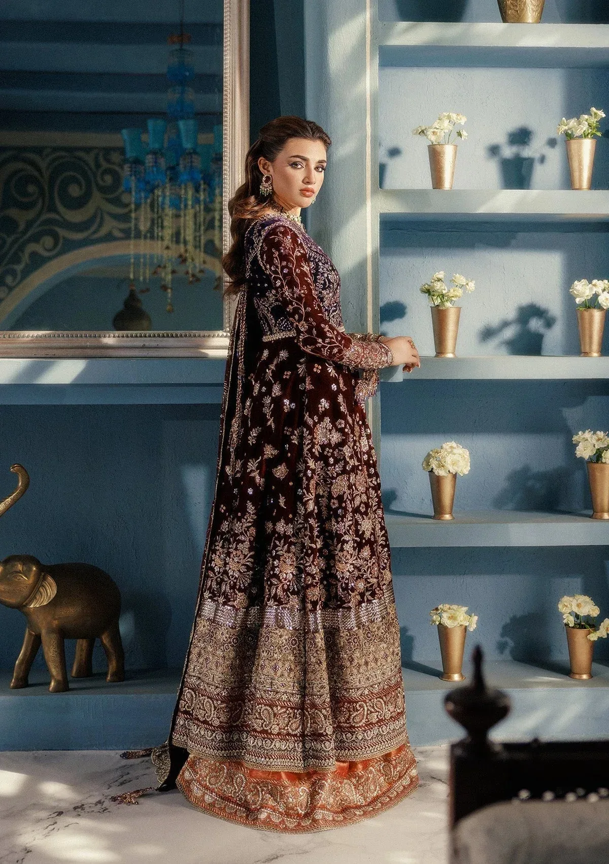 Aik Atelier Udaipur Velvet 25 Deep Red Organza – view 2 – Poshaq