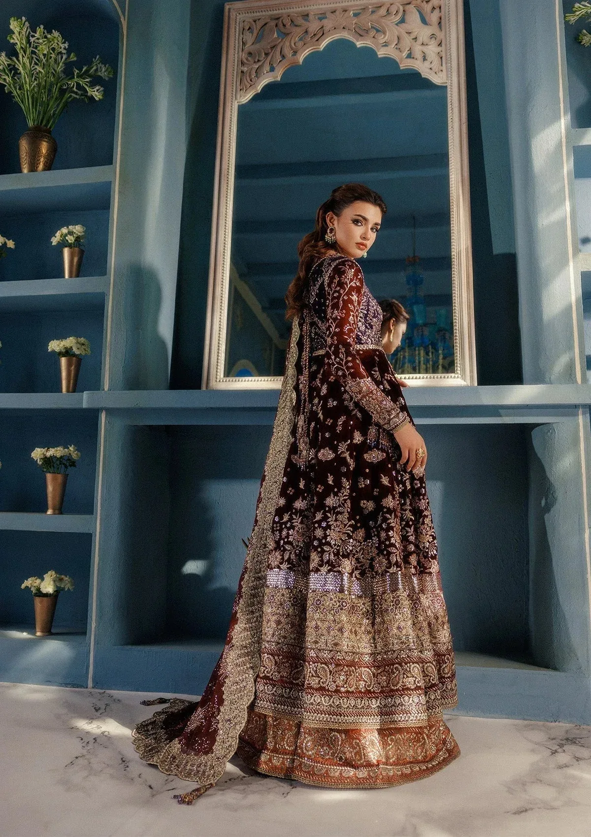 Aik Atelier Udaipur Velvet 25 Deep Red Organza – view 3 – Poshaq