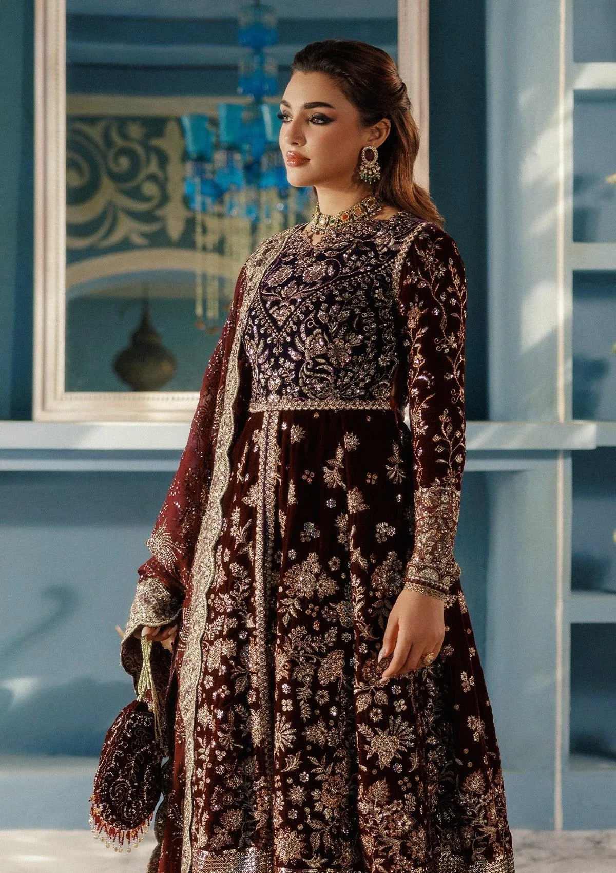 Aik Atelier Udaipur Velvet 25 Deep Red Organza – view 4 – Poshaq