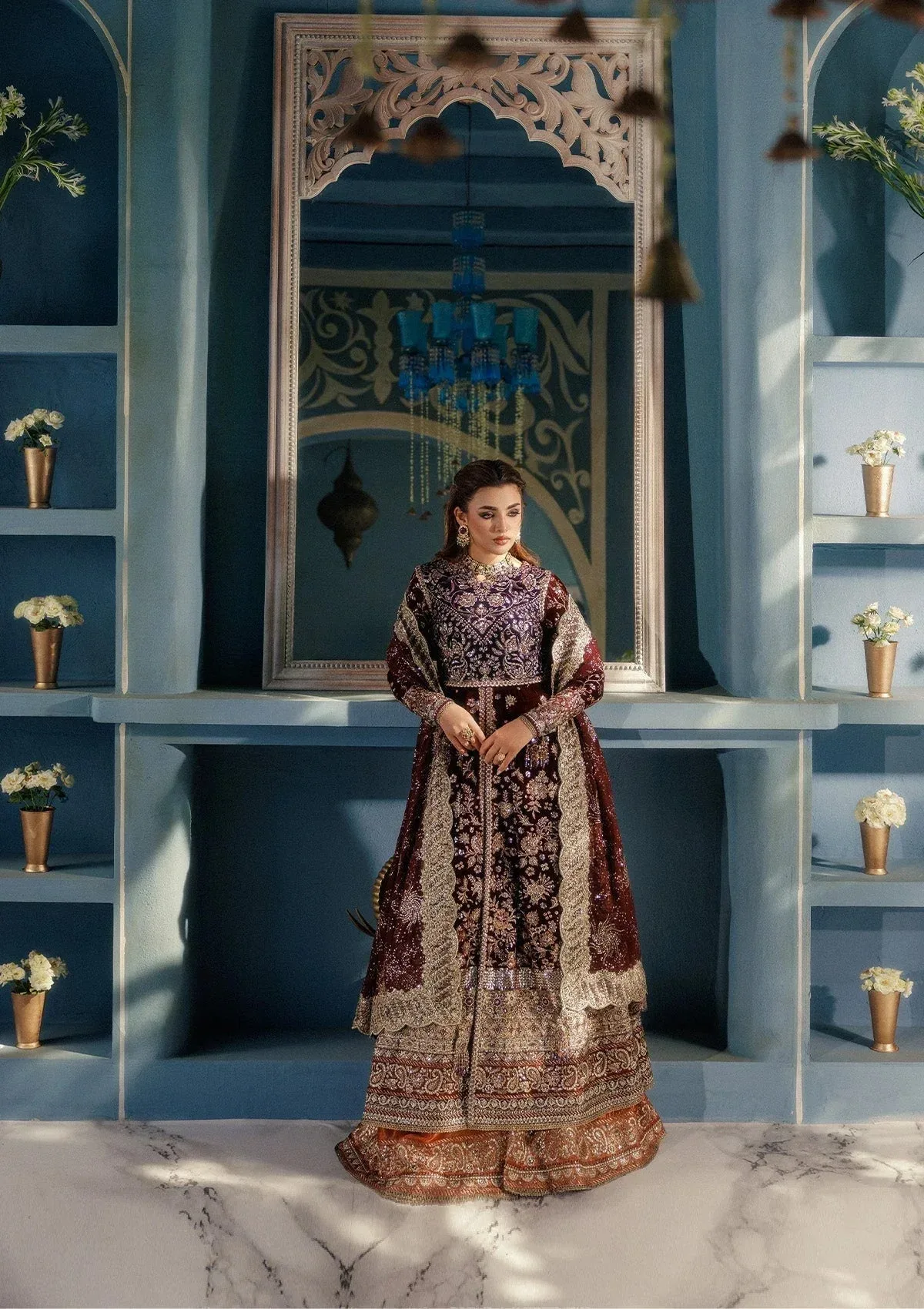 Aik Atelier Udaipur Velvet 25 Deep Red Organza – view 5 – Poshaq