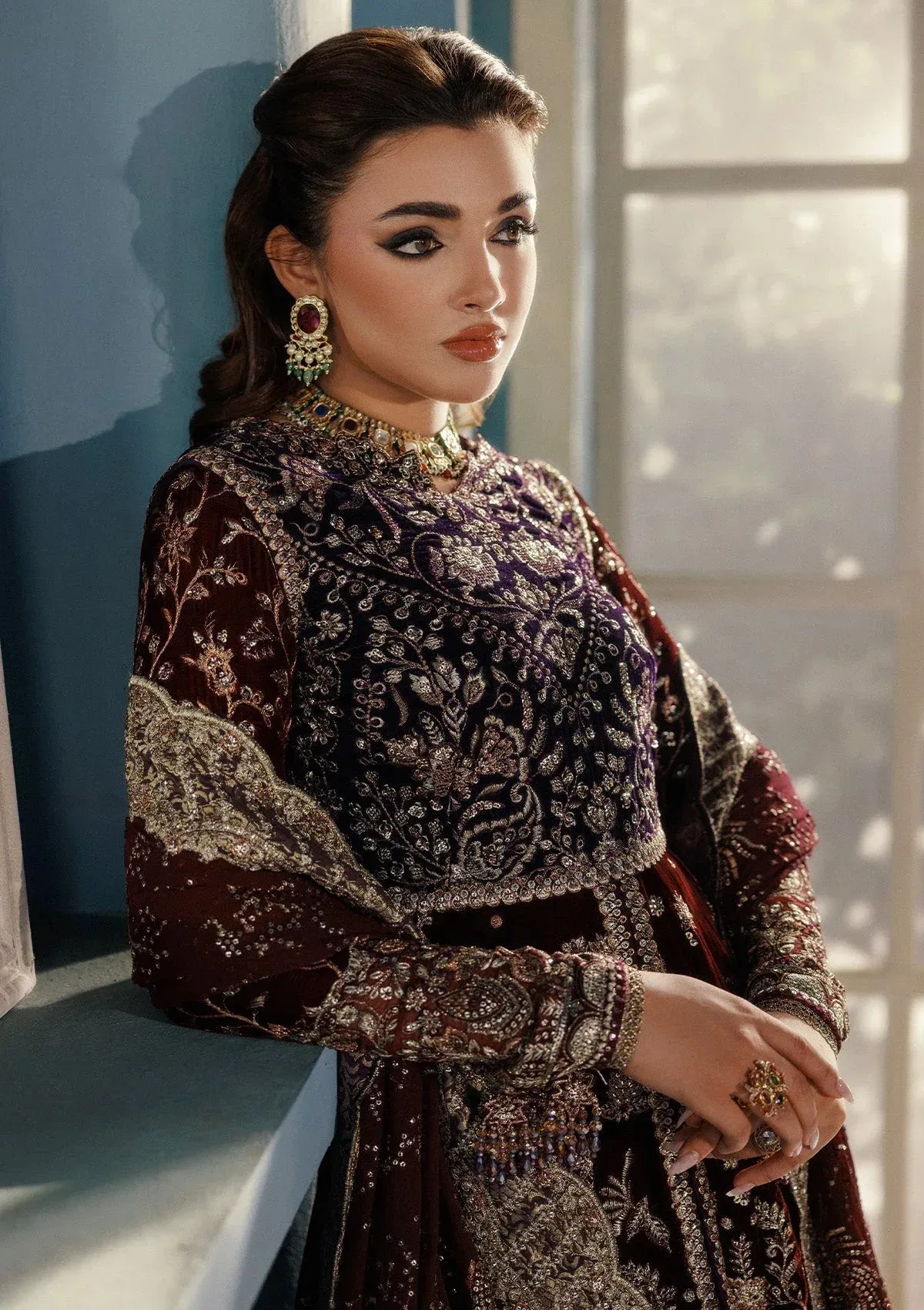 Aik Atelier Udaipur Velvet 25 Deep Red Organza – view 6 – Poshaq