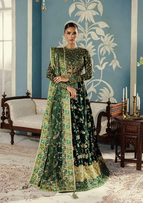 Aik Atelier Udaipur Velvet 25 Deep Green Organza – view 1 – Poshaq