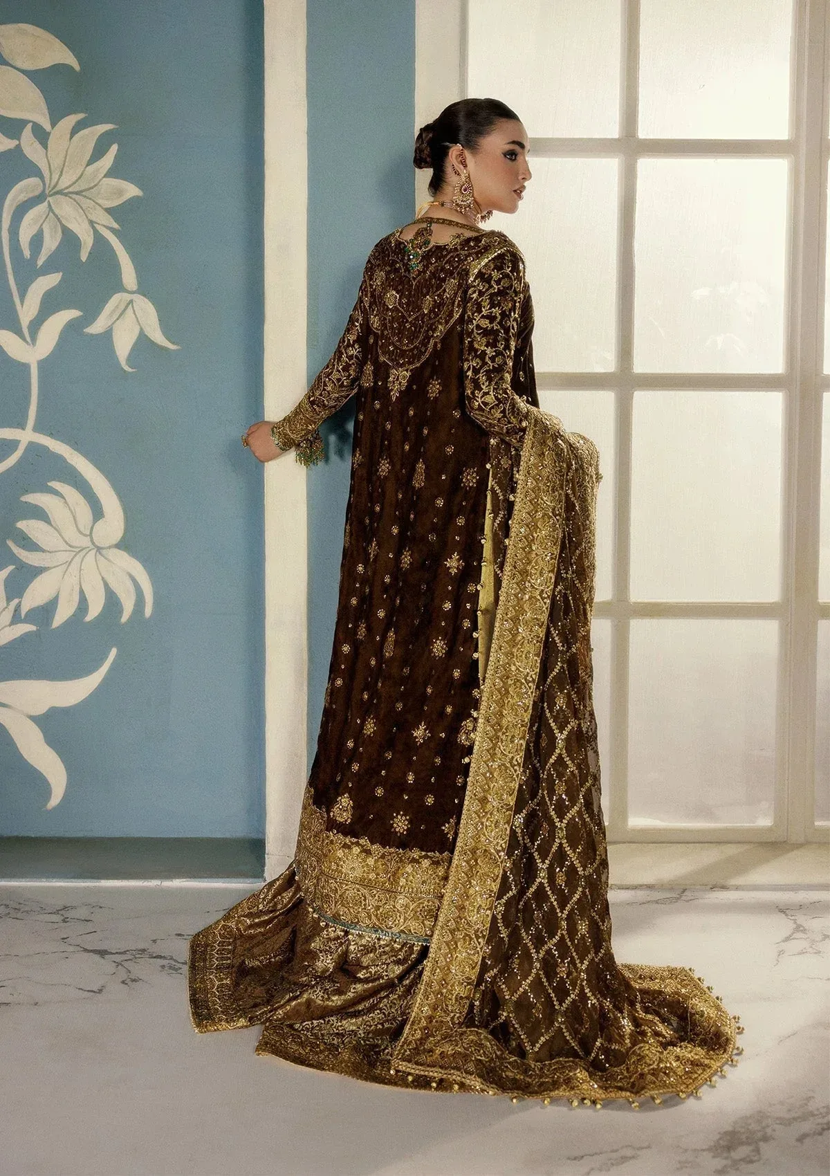 Aik Atelier Udaipur Velvet 25 Chocolate Brown Organza – view 2 – Poshaq