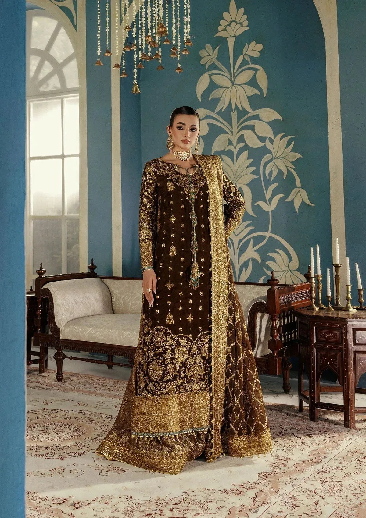 Aik Atelier Udaipur Velvet 25 Chocolate Brown Organza – view 3 – Poshaq