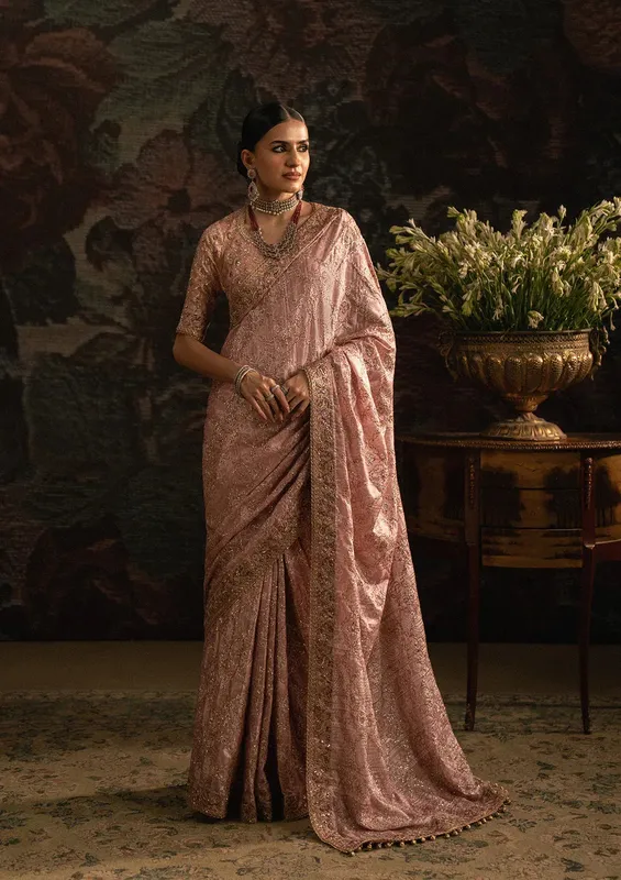 Aik Atelier Sari Edit 25 Powder Pink Organza – view 1 – Poshaq