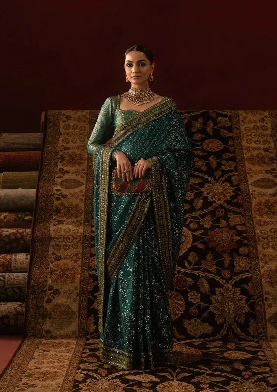 Aik Atelier Sari Edit 25 Deep Teal Green Organza – view 1 – Poshaq
