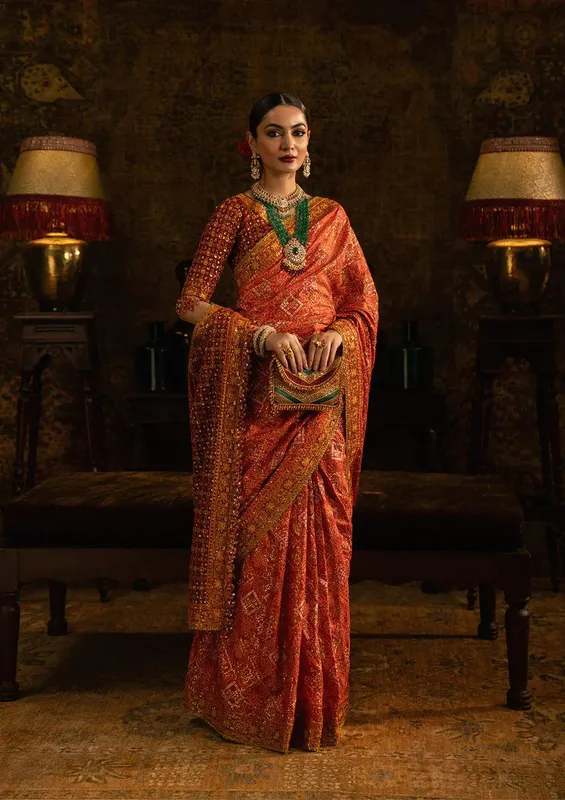 Aik Atelier Sari Edit 25 Rust Organza – view 1 – Poshaq