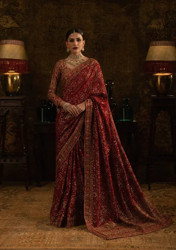 Aik Atelier Sari Edit 25 Blood Red Organza – view 1 – Poshaq