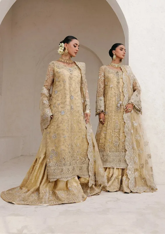 Aik Atelier Wedding Festive 25 ivory gold Organza – view 1 – Poshaq