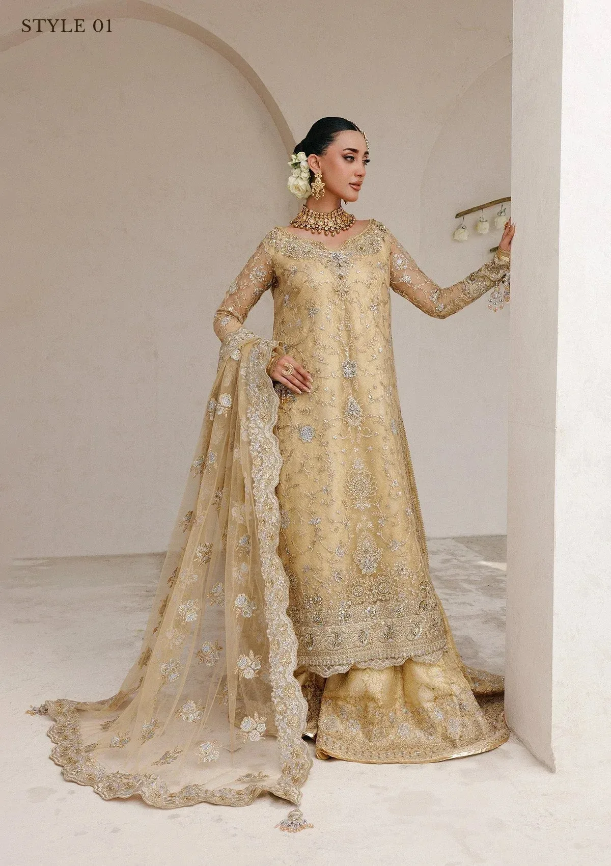 Aik Atelier Wedding Festive 25 ivory gold Organza – view 8 – Poshaq