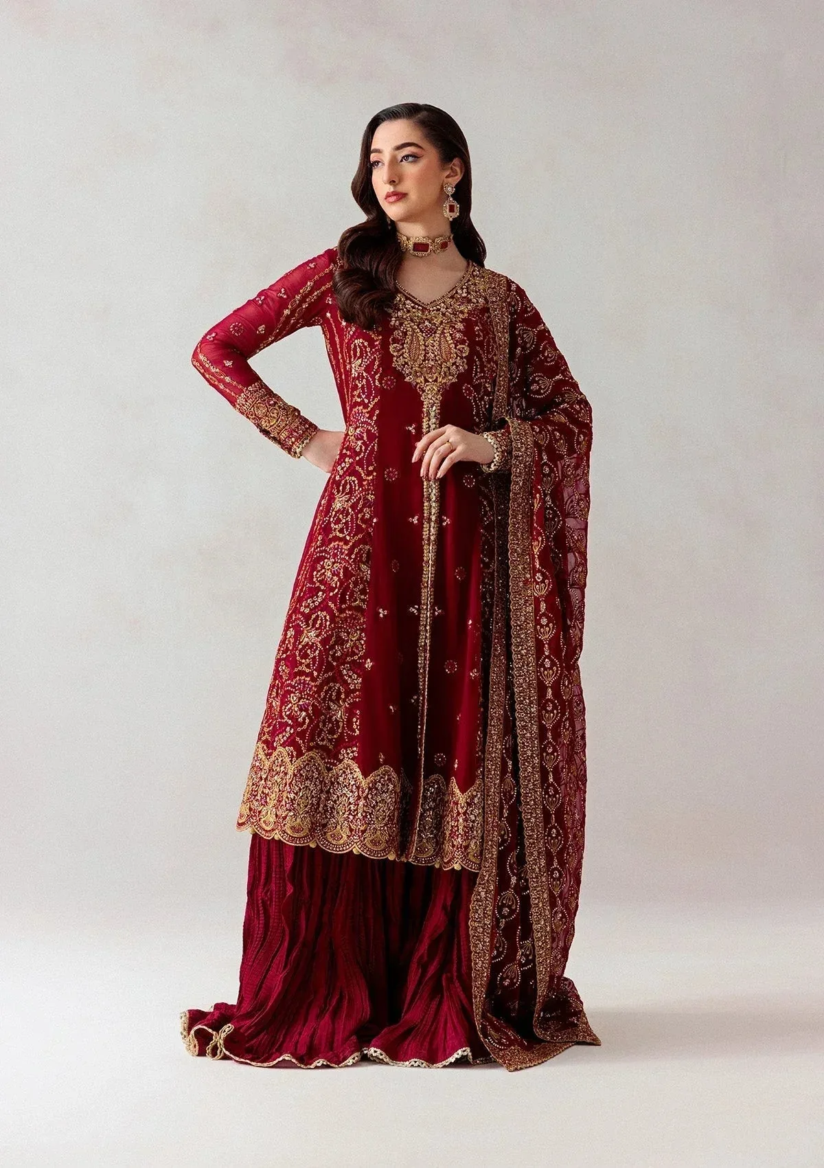 Aik Atelier Formals 25 Blood Red Organza – view 1 – Poshaq
