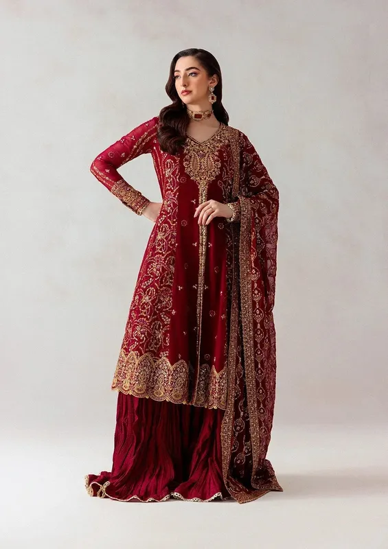 Aik Atelier Formals 25 Blood Red Organza – view 1 – Poshaq