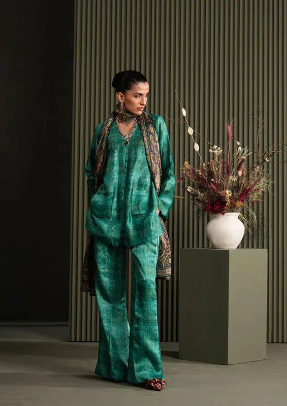Aik Atelier Miss Aik Ready to Wear 25 Teal Silk – view 1 – Poshaq